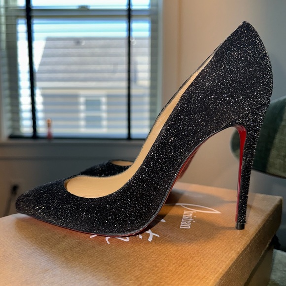 Christian Louboutin Pigalle Follies 100mm black glitter heels 35.5 (5 US) - Picture 1 of 10